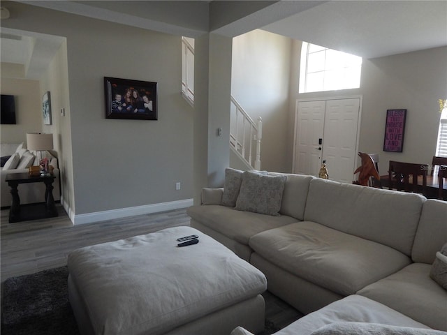 living room with hardwood / wood-style flooring