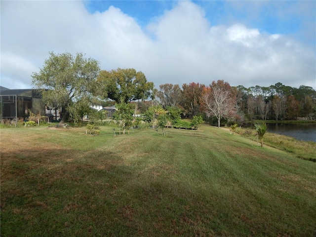 view of yard featuring a water view