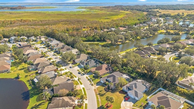 aerial view featuring a water view