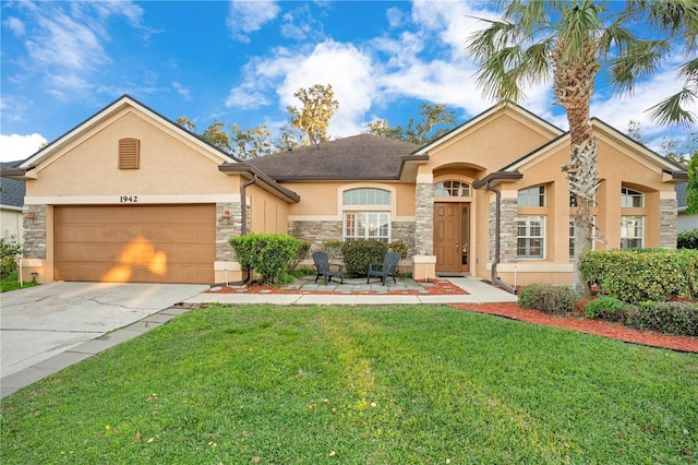 view of front of property with a front lawn