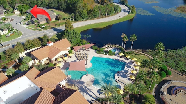 aerial view with a water view