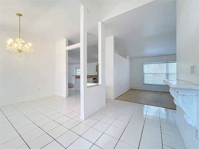 interior space with light tile patterned floors and a notable chandelier