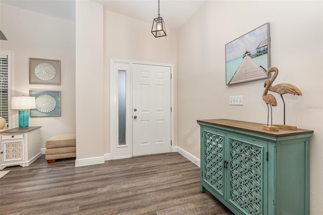 foyer with dark hardwood / wood-style floors