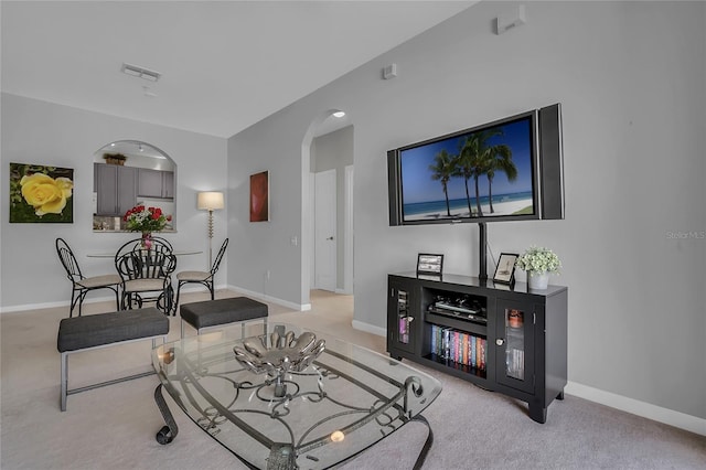 living room with light carpet