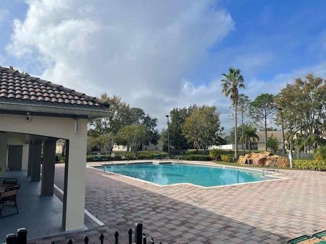 view of swimming pool with a patio