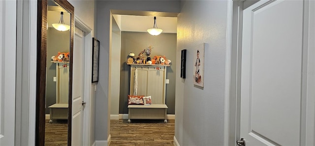 corridor with dark hardwood / wood-style floors