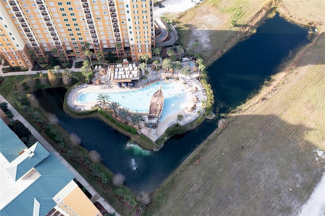 aerial view featuring a water view