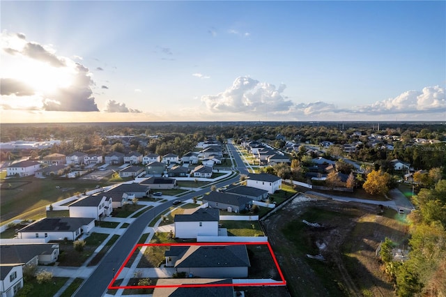 view of aerial view at dusk