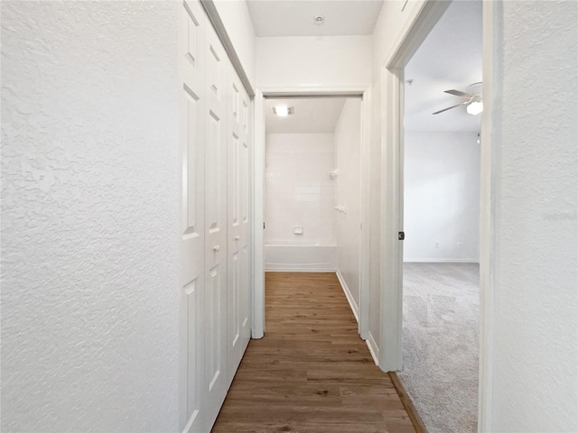 corridor with dark wood-type flooring