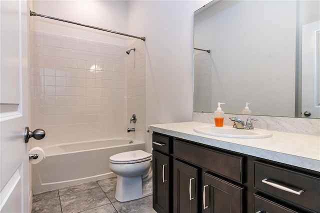 full bathroom with vanity, bathtub / shower combination, and toilet