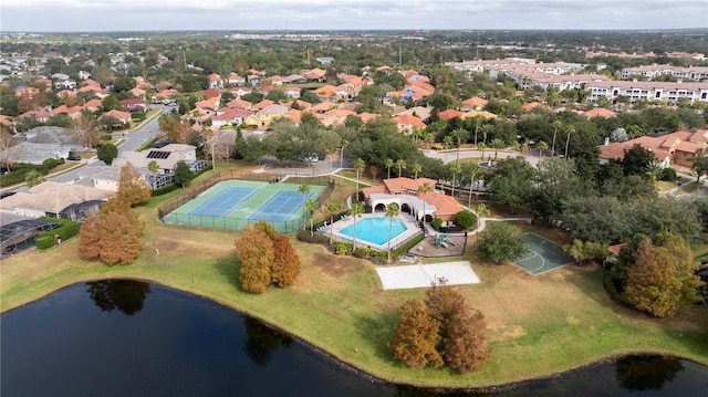 aerial view with a water view