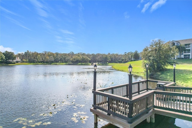 view of dock featuring a water view