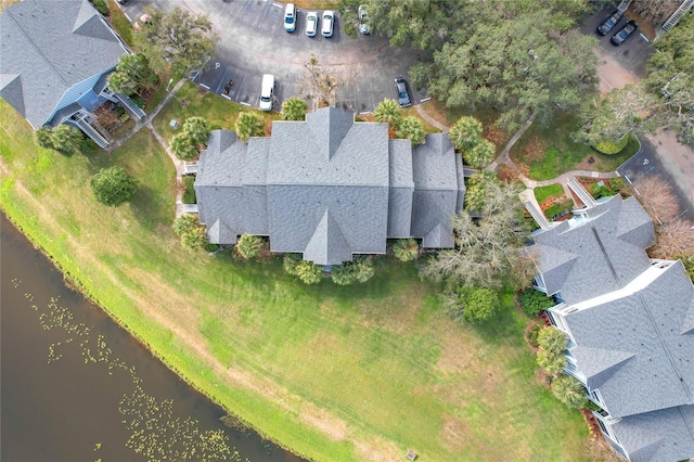 bird's eye view featuring a water view