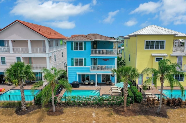 back of house with a patio and a fenced in pool