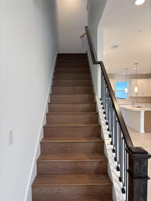 stairs with sink