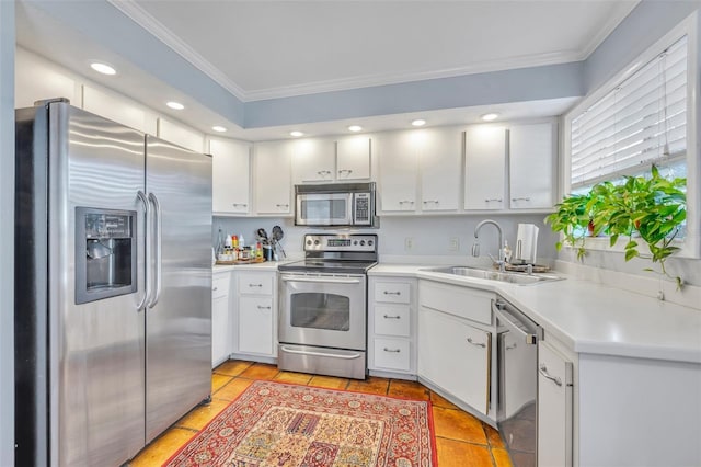 kitchen featuring white cabinets, sink, and stainless steel appliances