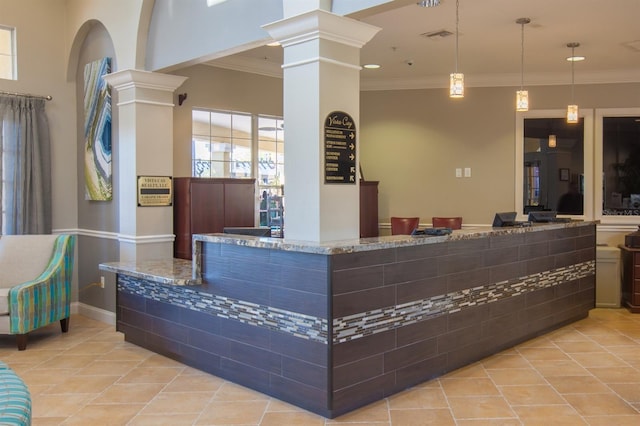 reception area with ornate columns