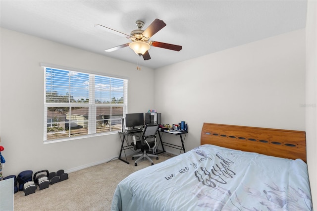 bedroom featuring carpet and ceiling fan