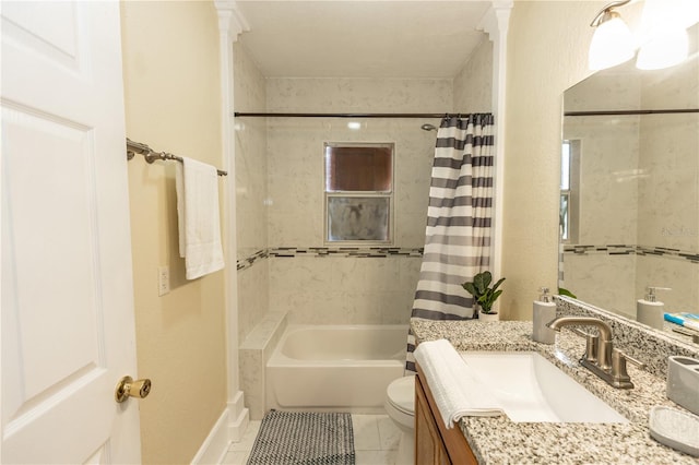 full bathroom featuring vanity, toilet, and shower / bath combo