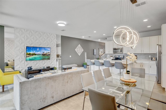 dining area with light tile patterned floors