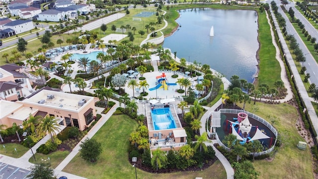 aerial view featuring a water view