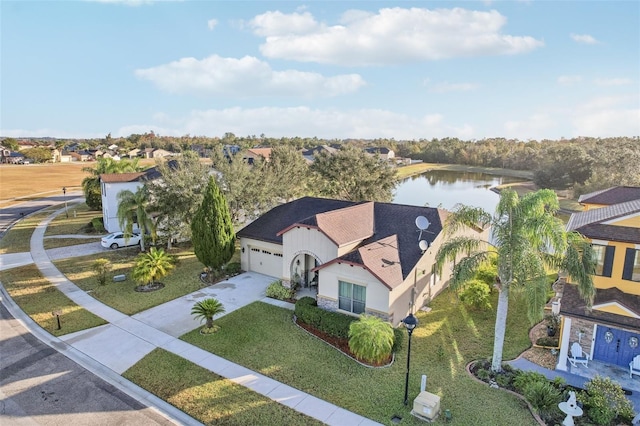 aerial view with a water view