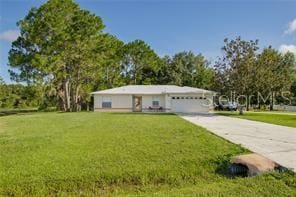 single story home featuring a front lawn