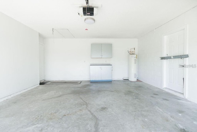 garage featuring a garage door opener and water heater