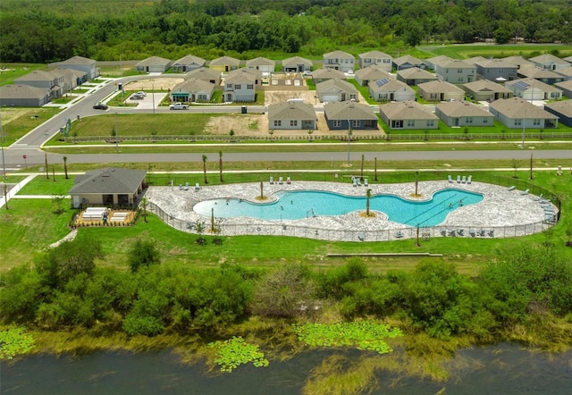 exterior space with a water view