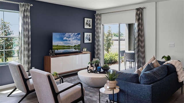 living room with hardwood / wood-style floors