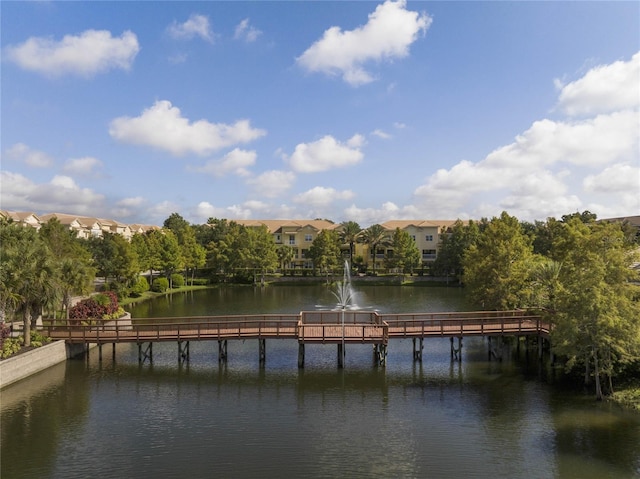 view of dock with a water view