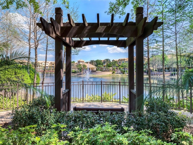 view of patio featuring a water view