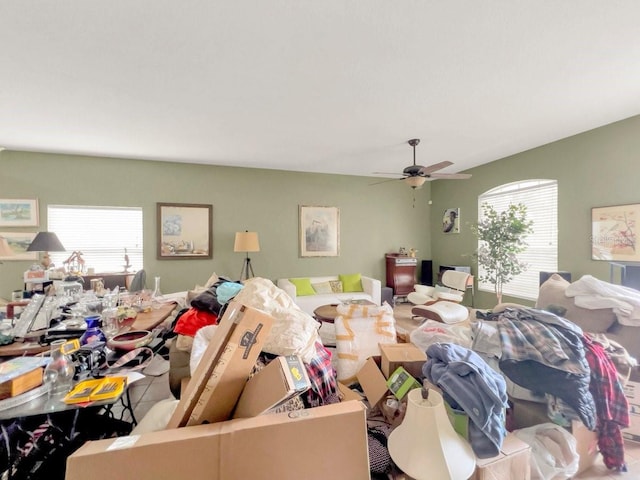 living room with ceiling fan