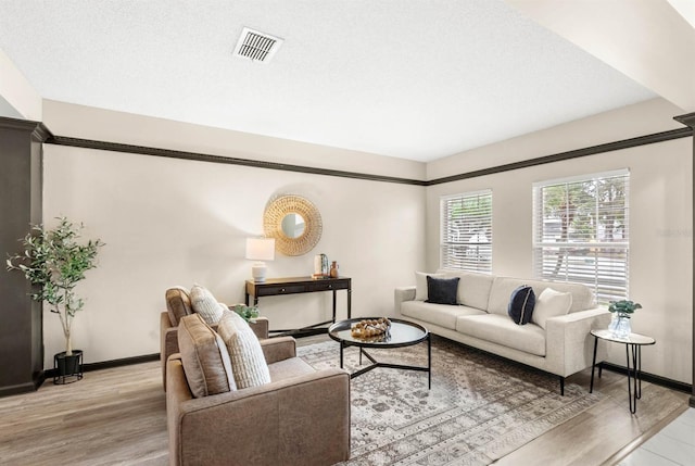 living room featuring light wood-type flooring