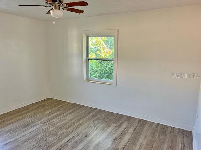 spare room with ceiling fan and light hardwood / wood-style floors