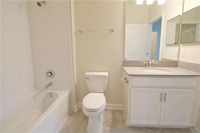 full bathroom featuring tile patterned floors, vanity, toilet, and tiled shower / bath