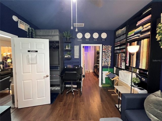 office area with dark wood-type flooring