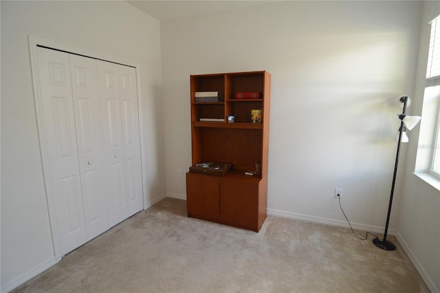 unfurnished office featuring light carpet