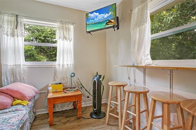 living area with hardwood / wood-style flooring