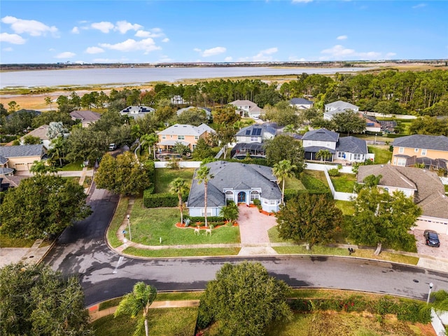 aerial view featuring a water view