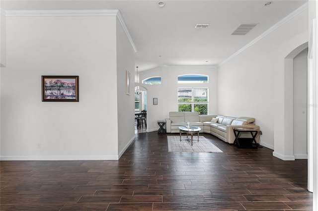 living room with ornamental molding