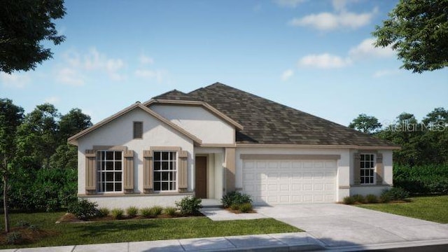 view of front facade featuring a garage and a front yard