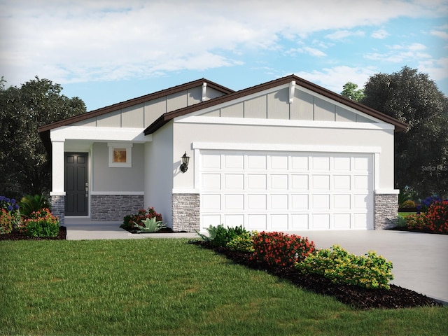 view of front of house with a front lawn and a garage