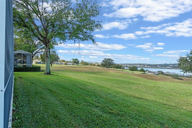 view of yard with a water view