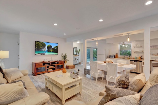 living room featuring french doors