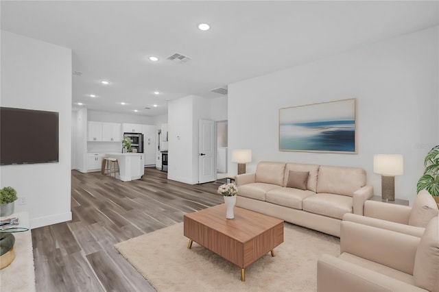 living room featuring light wood-type flooring