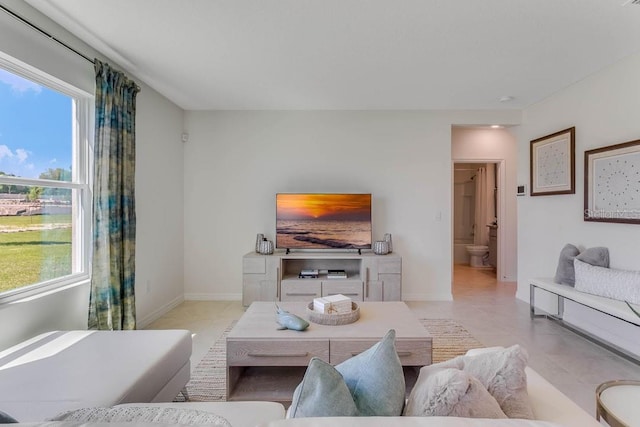 living room featuring light tile patterned floors