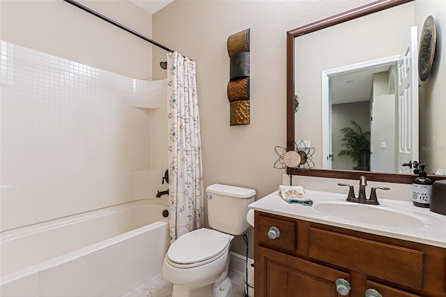 full bathroom featuring vanity, toilet, and shower / bath combo with shower curtain