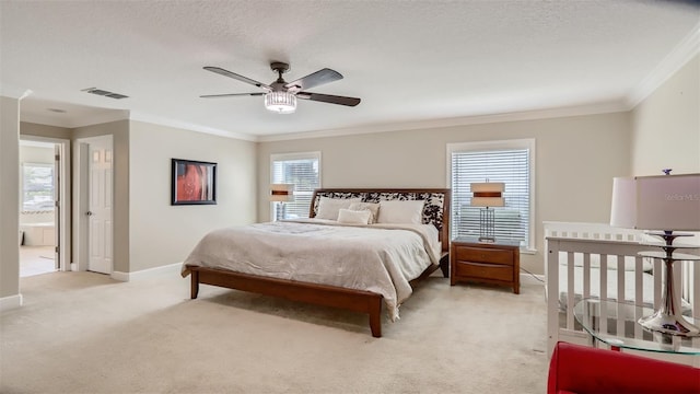 2377 Victoria Dr, Davenport, FL 33837 - bedroom with light carpet, crown molding, and a ceiling fan