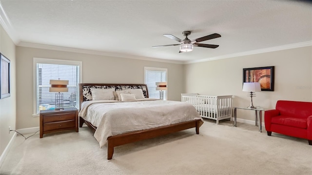 2377 Victoria Dr, Davenport, FL 33837 - bedroom featuring crown molding, light colored carpet, and ceiling fan